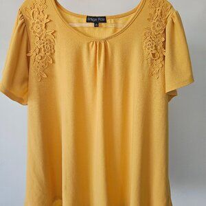 Vintage Rose Goldenrod Blouse w/Shoulder Lace Applique